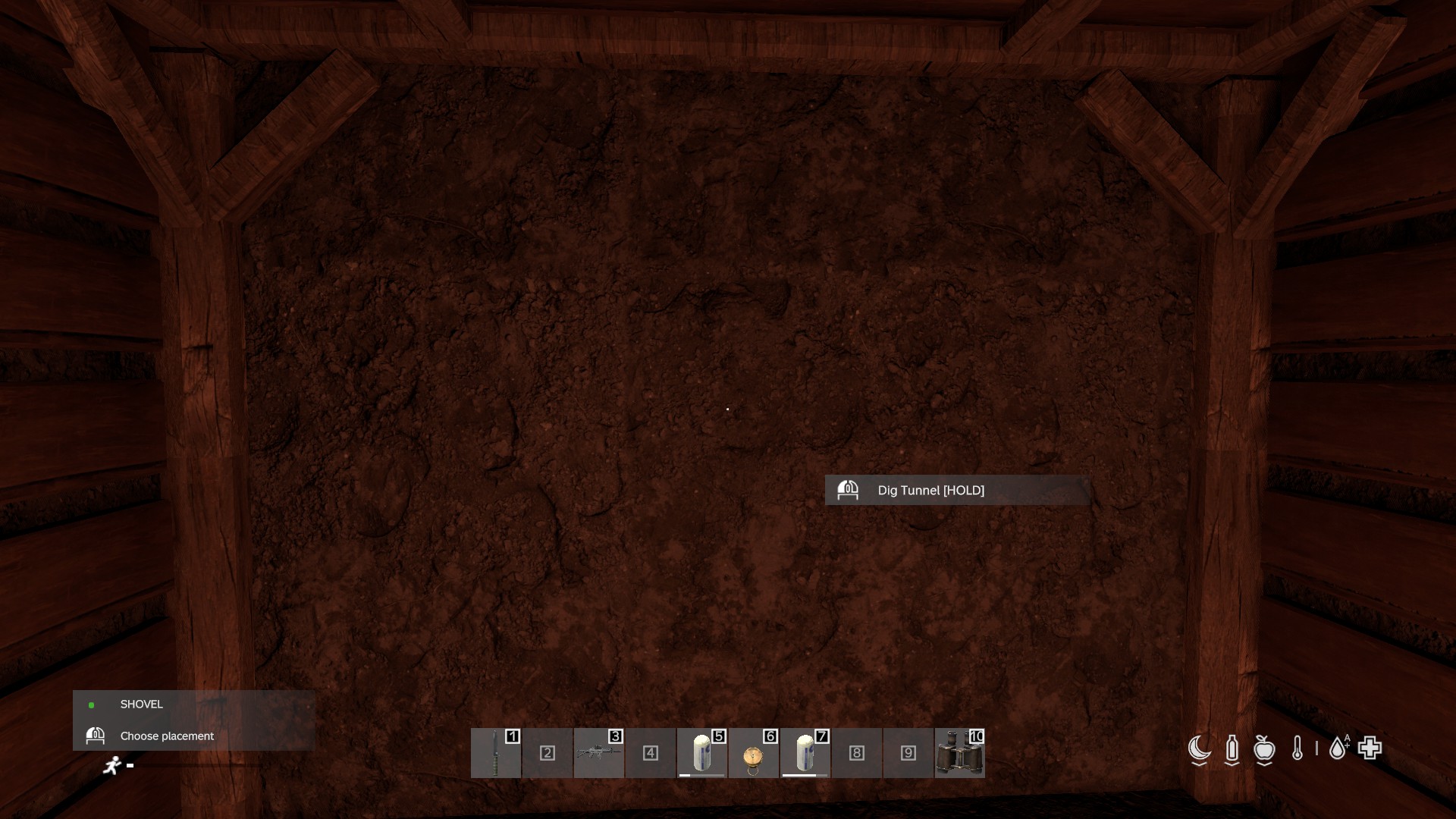 The "Dig Tunnel" prompt on an exposed earth face.