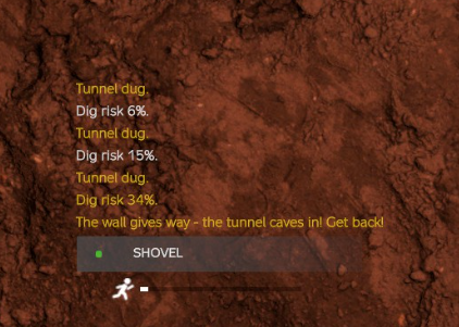 The cave-in warning bottom-left: "The wall gives way - the tunnel caves in! Get back!"