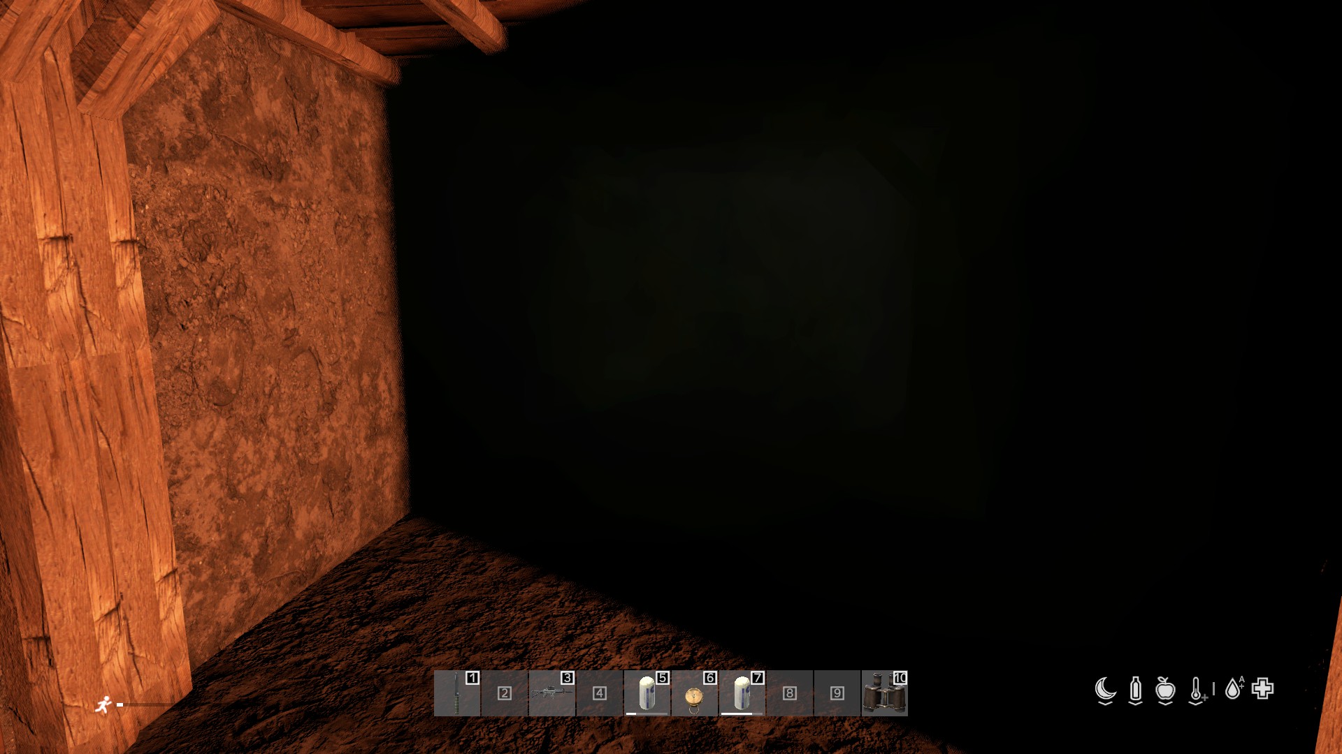 The dust cloud filling a tunnel after a collapse — dark and hard to see through.