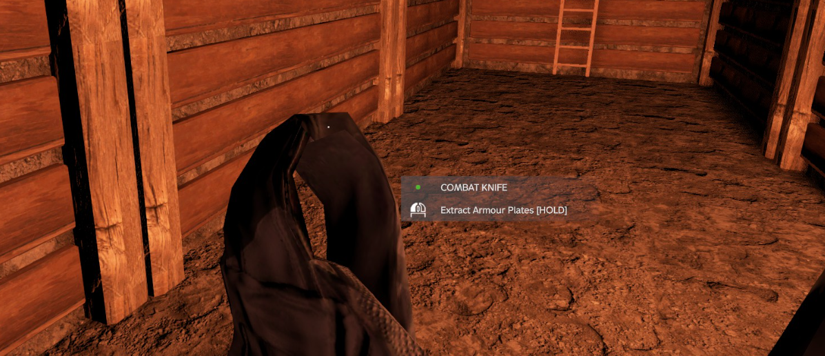 The "Extract Armour Plates" action on a plate carrier with a combat knife.