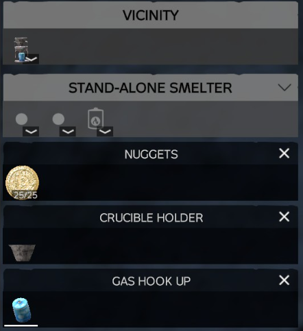 Items attached to the smelter's input slot ready to smelt