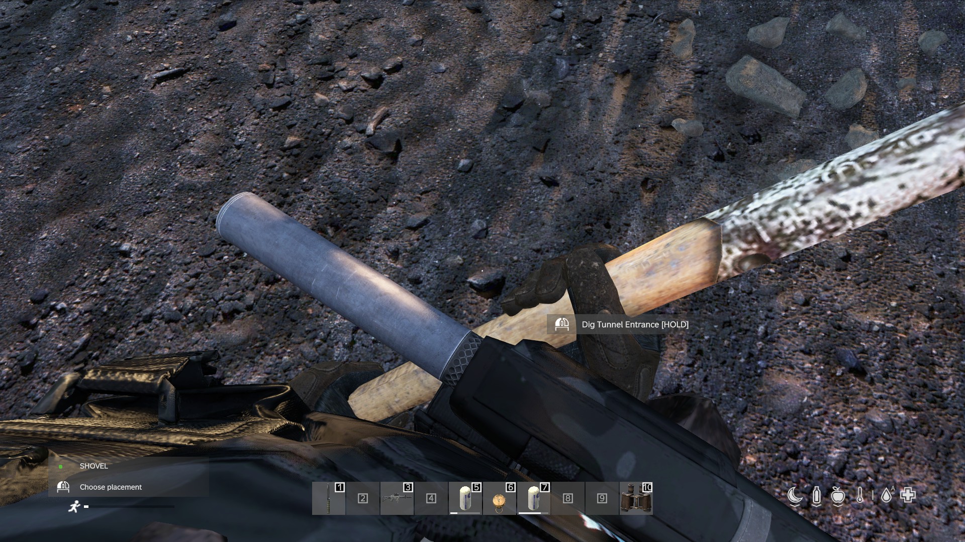 The "Dig Tunnel Entrance" prompt when you look at suitable ground with a shovel.