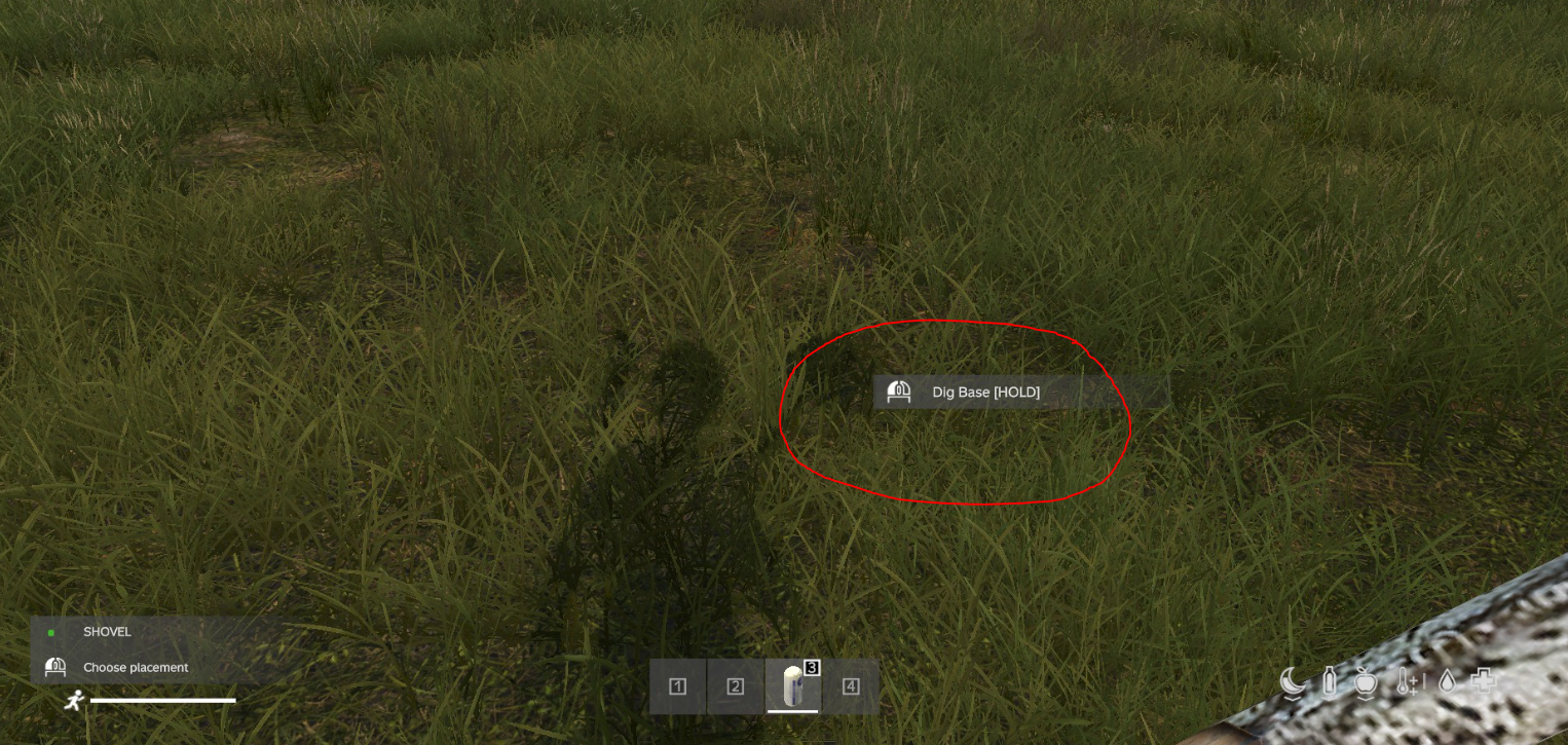 Digging the underground base with a shovel